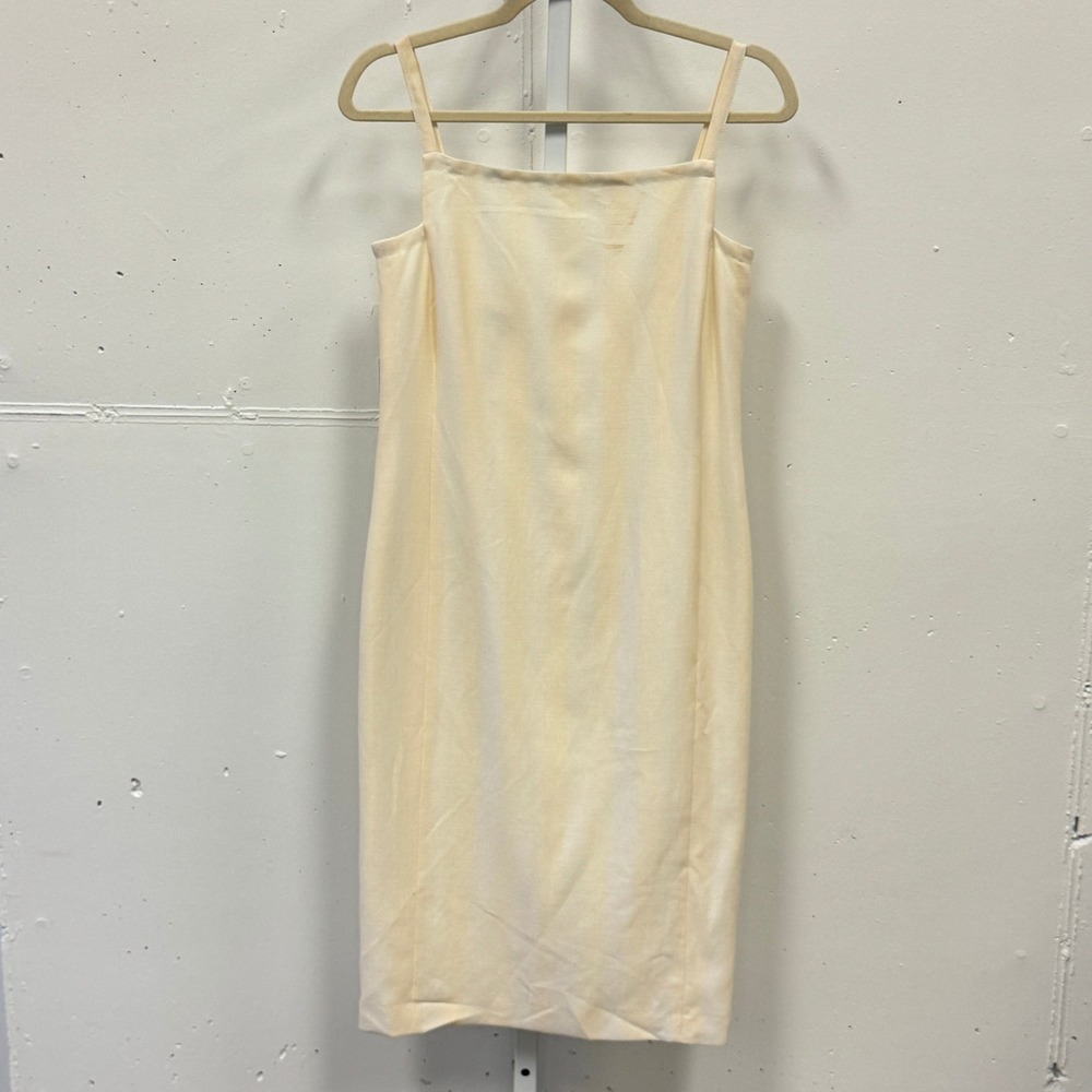 Mondi Yellow Striped Linen Wool Blend Sheath Dress Square Neck Size 38 Hungary